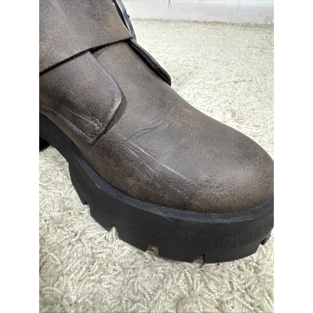 Madden NYC Brown Faux Leather Buckle Up Combat Boots Womens 10M Moto Rock Grunge - Picture 11 of 14